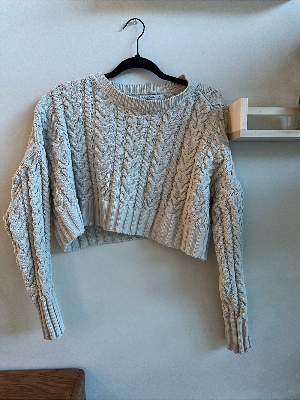 Arizona Jean Company Cream Cable Crop Crewneck Sweater